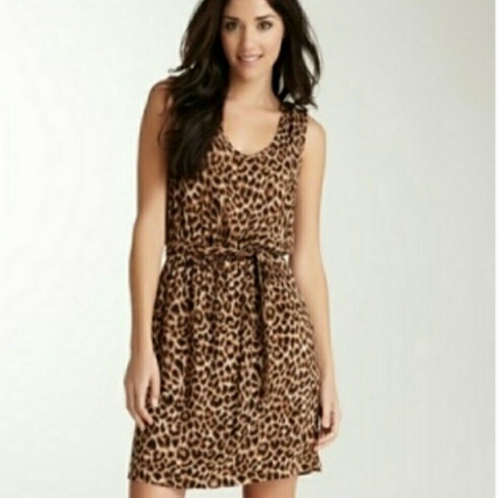 Lucky Brand Leopard Print Sleeveless Belted Dress - Brown/Tan/Black